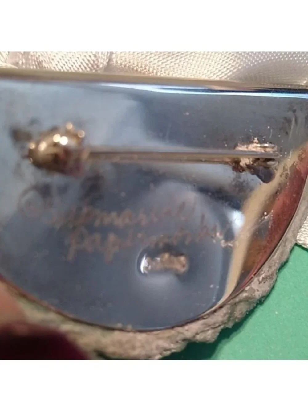 Vintage Signed Submarine Paperworks Mixed Media + Sterling Silver Beaded Brooch